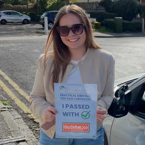 image of a learner who passed their driving test in Southend with Go Drive Driving School